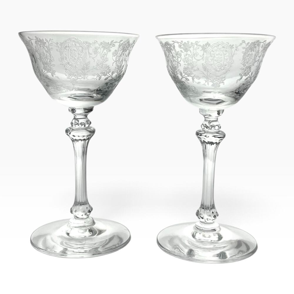 Tiffin Franciscan “Love Lace” Pair of Liquor Cocktail Glasses 5 1/4” 4oz